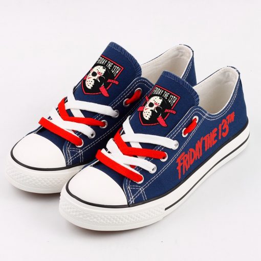 Halloween Friday the 13th Jason Voorhees Print Low Top Canvas Sneakers