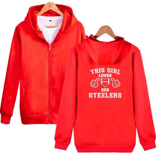 KPOP New Likes Her Steelers Printed Zip Hooded Sweatshirt Spring and Autumn Essentials Zip Hoodie Fashion 1