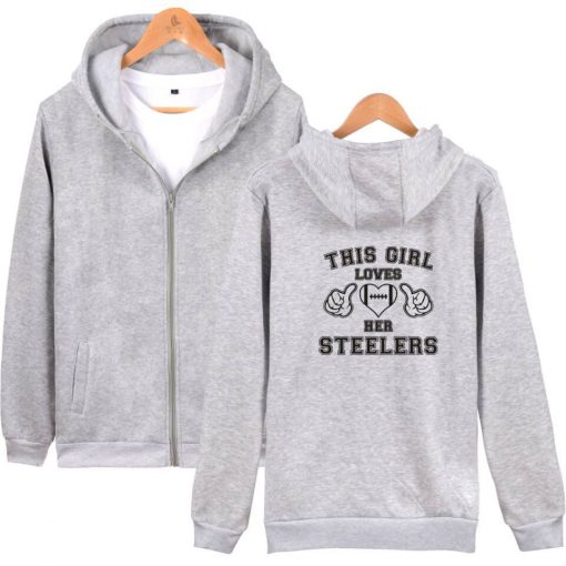 KPOP New Likes Her Steelers Printed Zip Hooded Sweatshirt Spring and Autumn Essentials Zip Hoodie Fashion 4