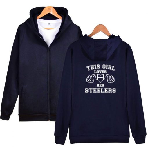 KPOP New Likes Her Steelers Printed Zip Hooded Sweatshirt Spring and Autumn Essentials Zip Hoodie Fashion