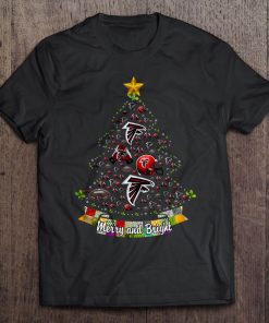 Merry And Bright Atlanta Print T Shirt Short Sleeve O Neck Falcons Christmas Tree Tshirts
