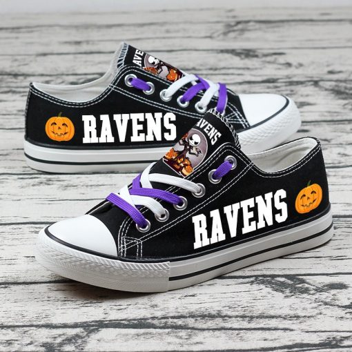 Baltimore Ravens Halloween Jack Skellington Printed Canvas Sneakers