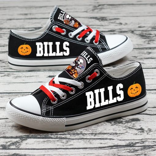 Buffalo Bills Halloween Design Jack Skellington Printed Canvas Sneakers