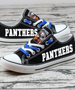 Carolina Panthers Halloween Design Jack Skellington Printed Canvas Sneakers