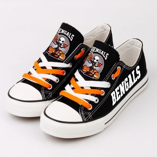 Cincinnati Bengals Halloween Design Jack Skellington Canvas Shoes Sneakers