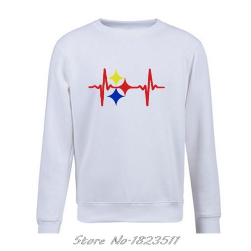 New Fashion Men Fleece pullover Sweatshirt Steelers Heart Beat Design Hoodie Hip Hop Jacket Tops Harajuku 2