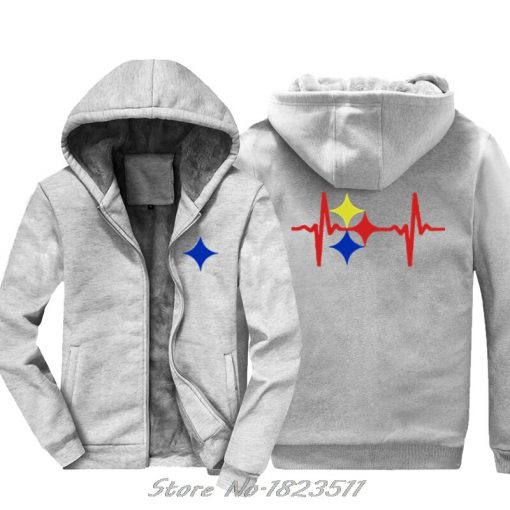 New Fashion Men thick Hoody Sweatshirt Steelers Heart Beat Design hoodie Hip Hop Jacket Tops Harajuku 2
