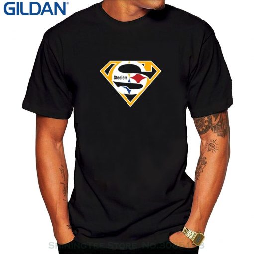 Short Sleeve 100 Cotton Man Tee Tops Men s Super Steelers O neck T Shirt Black