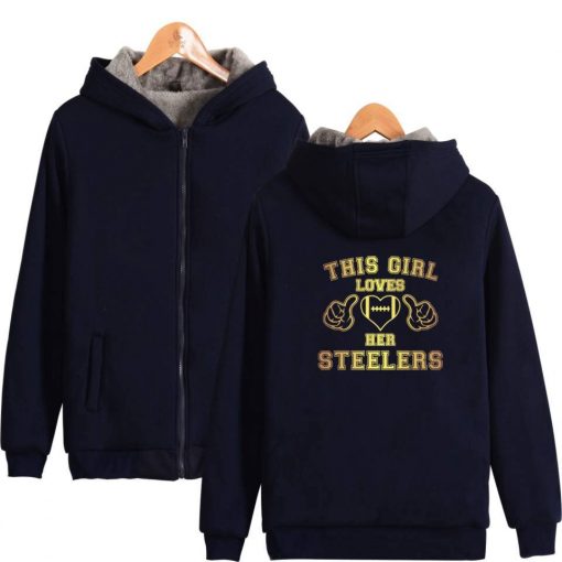 This Loves Her Steelers Thicken Warm Hoodies Zipper Hoodies Winter Clothing Print Sweatshirts Casual Clothes High 3
