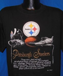 Vintage 90S Steelers History Embroidered Nutmeg Black T Shirt Large L