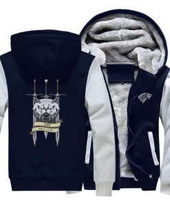 2019 men game of thrones printed casual hooded hoodie solid color plus velvet padded raglan sweatshirt 4