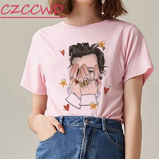 2020 Summer Harry Styles Casual Pink Tshirt Aesthetic Clothes Couple Rap Shirt Hip hop Harajuku Vogue 1