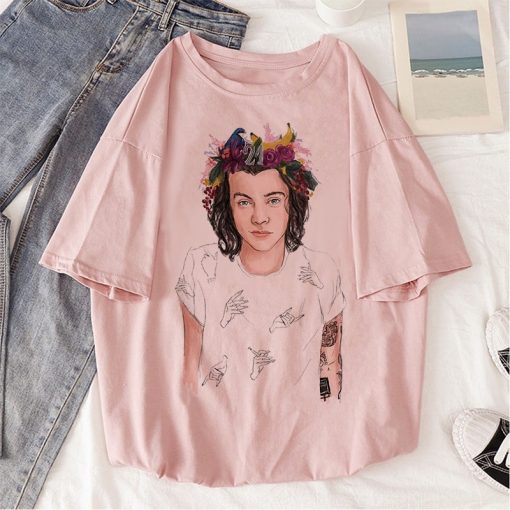 2020 Summer Harry Styles Casual Pink Tshirt Aesthetic Clothes Couple Rap Shirt Hip hop Harajuku Vogue 3