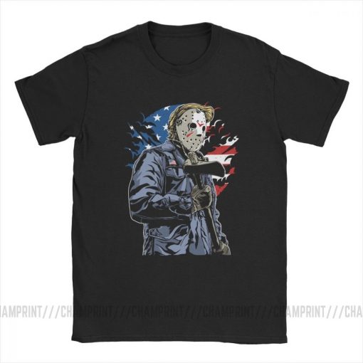 American Horror T Shirt Men Cotton Leisure T Shirts Halloween Friday the 13th Jason Voorhees Freddy 2