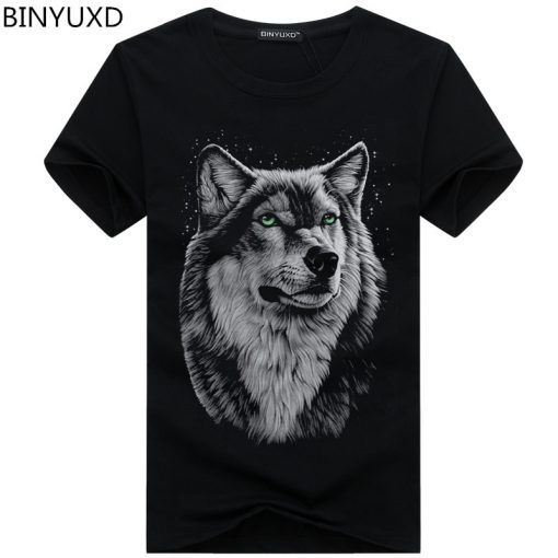 BINYUXD New Summer Brand large size 3D Wolf head T shirt man round collar short sleeve