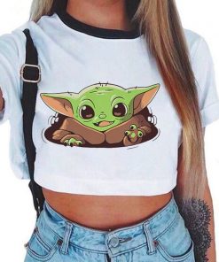 Baby Yoda Mandalorian T Shirt Women Harajuku Star Wars Cartoon T Shirt Satanist Moive Graphic Crop 1
