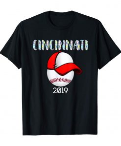 Cincinnati Baseball Tshirt 2019 Red Hat and Giant Ball