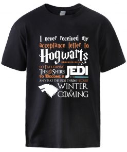 Hogwarts Game of Thrones Star Wars Jedi Mens T shirts Summer Cotton Tee Winter is Coming