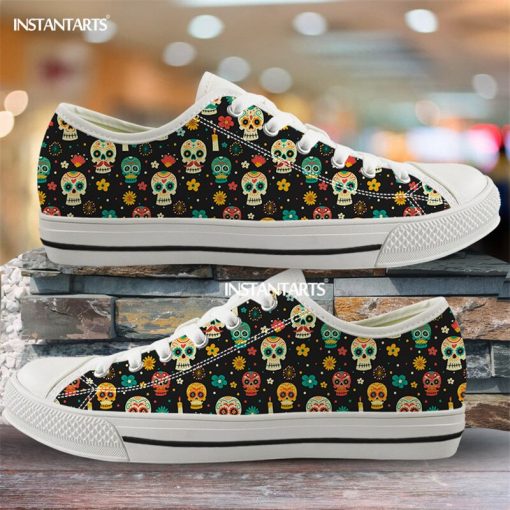 INSTANTARTS Day Of The Dead Canvas Shoes Women Men Low Top Casual Seankers Skull Print Fashion 1