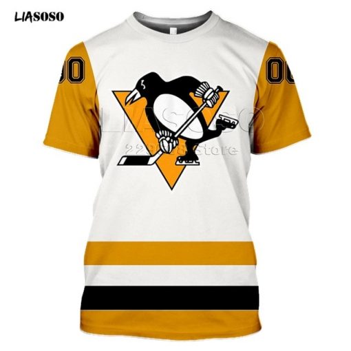 LIASOSO 2020 New 3D Print Animal Skating Penguin Print T shirt Pittsburgh Harajuku Short Sleeve Hockey 1