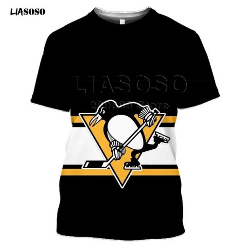 LIASOSO 2020 New 3D Print Animal Skating Penguin Print T shirt Pittsburgh Harajuku Short Sleeve Hockey 3