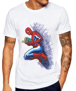 Men T Shirt Funny Spiderman Reading Super Hero 3D Printed Man T Shirt Cool Tops Tee