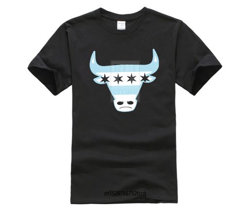 Men Tee Shirt Tops Short Sleeve Cotton Fitness T shirts Men s Chicago Flag Bull T