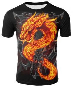 Mens T Shirt Summer Casual O Neck Short Sleeve Tops Tees Cool Dragons Print T shirt 3