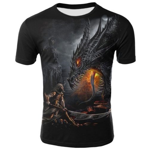 Mens T Shirt Summer Casual O Neck Short Sleeve Tops Tees Cool Dragons Print T shirt