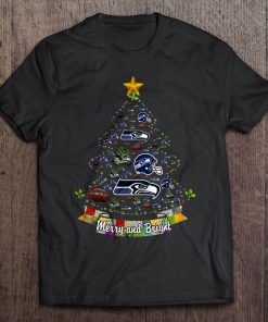 Merry And Bright Seattle Streetwear Harajuku 100 Cotton Men S Tshirt Seahawks Christmas Tree Tshirts