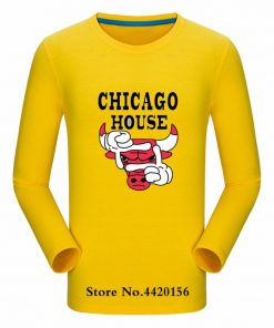 New Autumn Cotton Funny T Shirts Long Sleeves T shirt Men Fashion Chicago Bull Print White 2