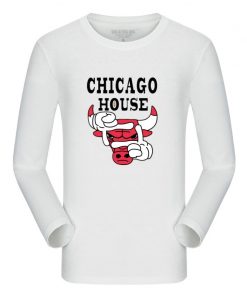 New Autumn Cotton Funny T Shirts Long Sleeves T shirt Men Fashion Chicago Bull Print White