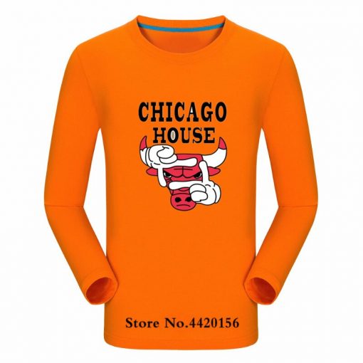 New Autumn Cotton Funny T Shirts Long Sleeves T shirt Men Fashion Chicago Bull Print White 3