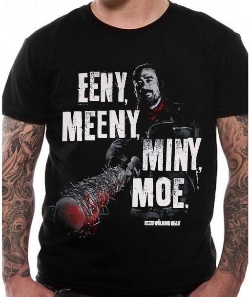 The Walking Dead T Shirt Eeny Meeny Miny Moe Official Black Mens Negan Bat NEW Cool