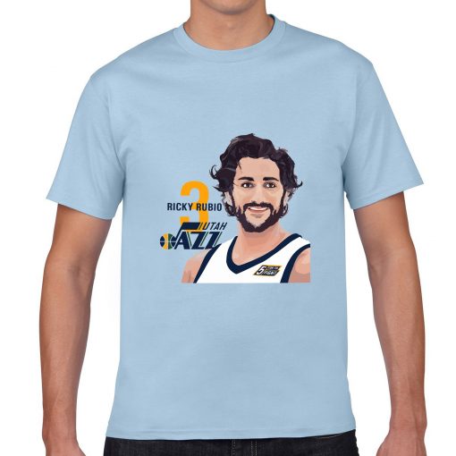 Utah Jazz Ricky Rubio Spanish Golden Boy Men Basketball Jersey Tee Shirts Fashion Man Funny Cartoon