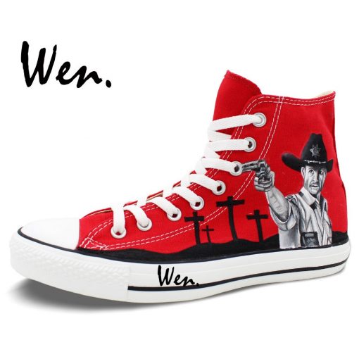 Wen Design Custom Red Hand Painted Shoes Walking Dead High Top Men Women s Canvas Sneakers 2
