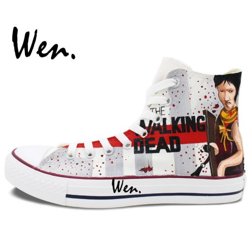 Wen Hand Painted Shoes Design Custom Walking Dead Grey Man Woman s High Top Canvas Sneakers 1