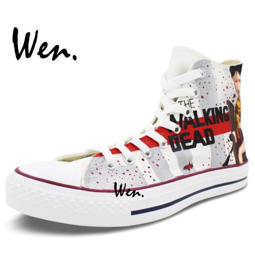 Wen Hand Painted Shoes Design Custom Walking Dead Grey Man Woman s High Top Canvas Sneakers 2