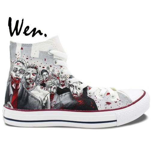 Wen Hand Painted Shoes Design Custom Walking Dead Grey Man Woman s High Top Canvas Sneakers