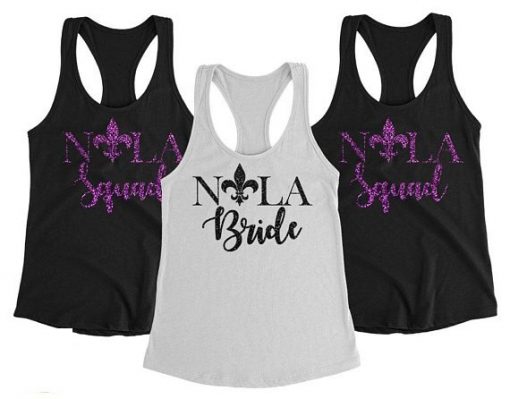 personalize glitter New Orleans Nola party bridesmaid Tanks tops tees Hen night Bachelorette bridal shower t 1