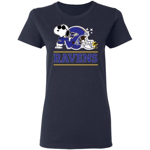 The Baltimore Ravens Joe Cool And Woodstock Snoopy Mashup Women’s T-Shirt