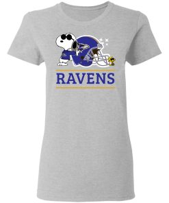 The Baltimore Ravens Joe Cool And Woodstock Snoopy Mashup Women’s T-Shirt