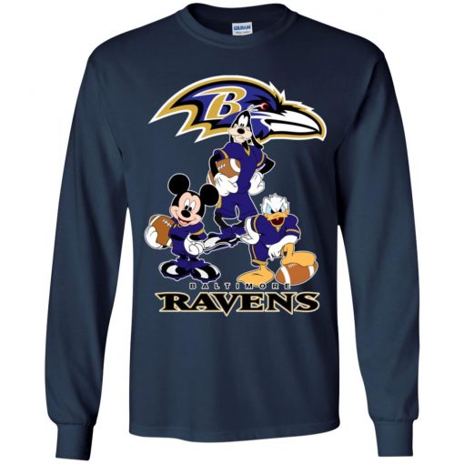 Mickey Donald Goofy The Three Baltimore Ravens Football Shirts Youth LS T-Shirt
