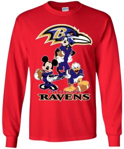 Mickey Donald Goofy The Three Baltimore Ravens Football Shirts Youth LS T-Shirt