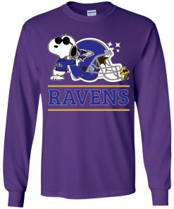 The Baltimore Ravens Joe Cool And Woodstock Snoopy Mashup Youth LS T-Shirt