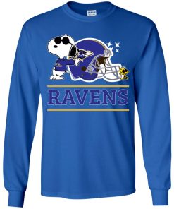 The Baltimore Ravens Joe Cool And Woodstock Snoopy Mashup Youth LS T-Shirt
