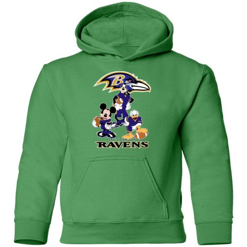 Mickey Donald Goofy The Three Baltimore Ravens Football Shirts Youth Hoodie